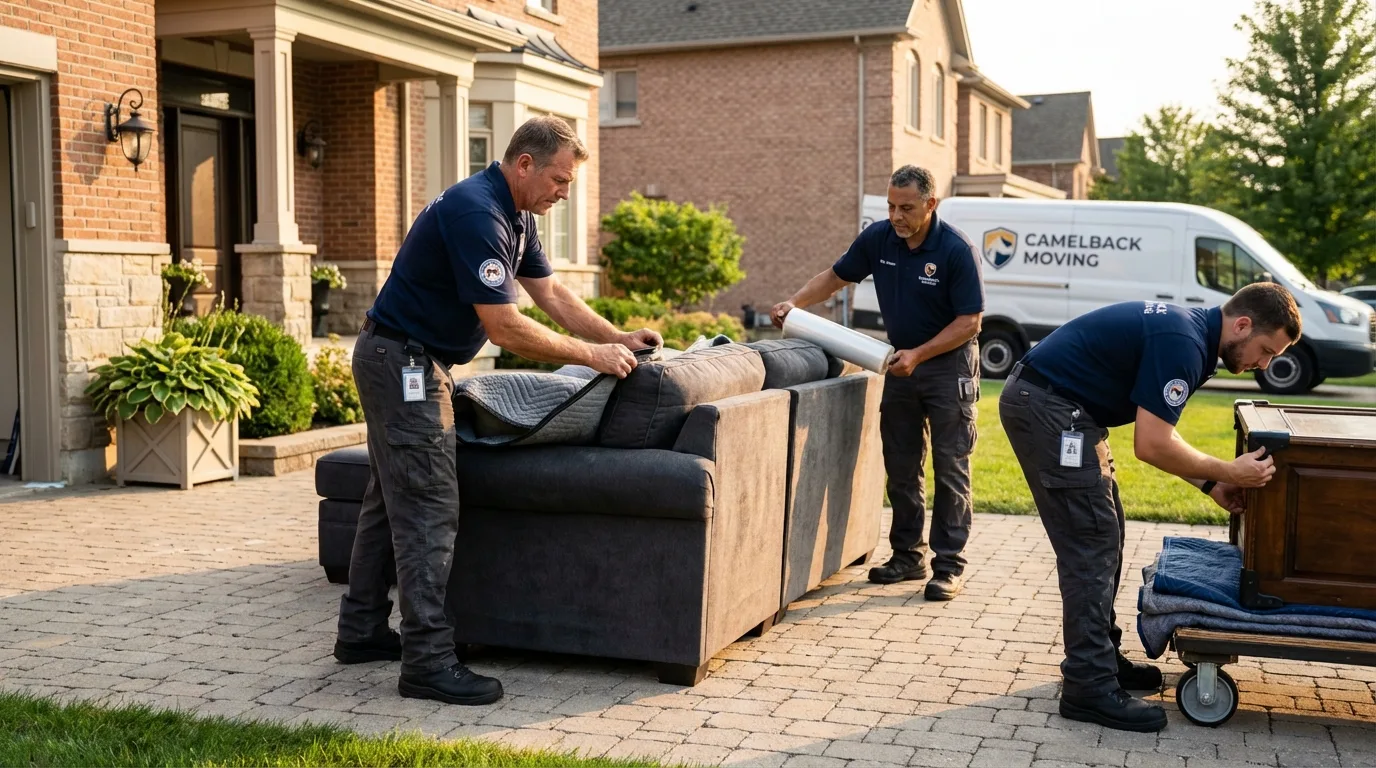 Large estate moving crew wrapping furniture in Clinton, NJ